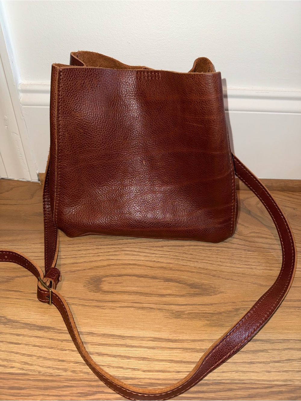 Portland Leather Brown Pebbled Leather Butterfly Bucket Bag